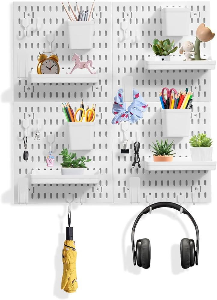 Dualshine Premium Pegboard Combination Kit, White Pegboard Wall Organizer with 4 Small Plastic Pa... | Amazon (US)