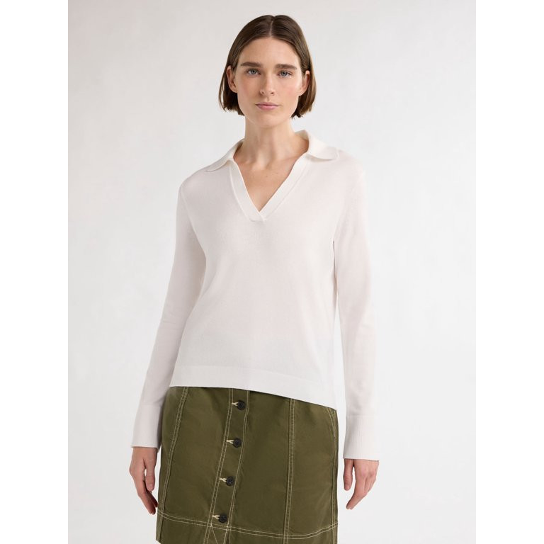 Free Assembly Women’s Cozy Yarn Polo Sweater with Long Sleeves, Lightweight, Sizes XS-XXL | Walmart (US)