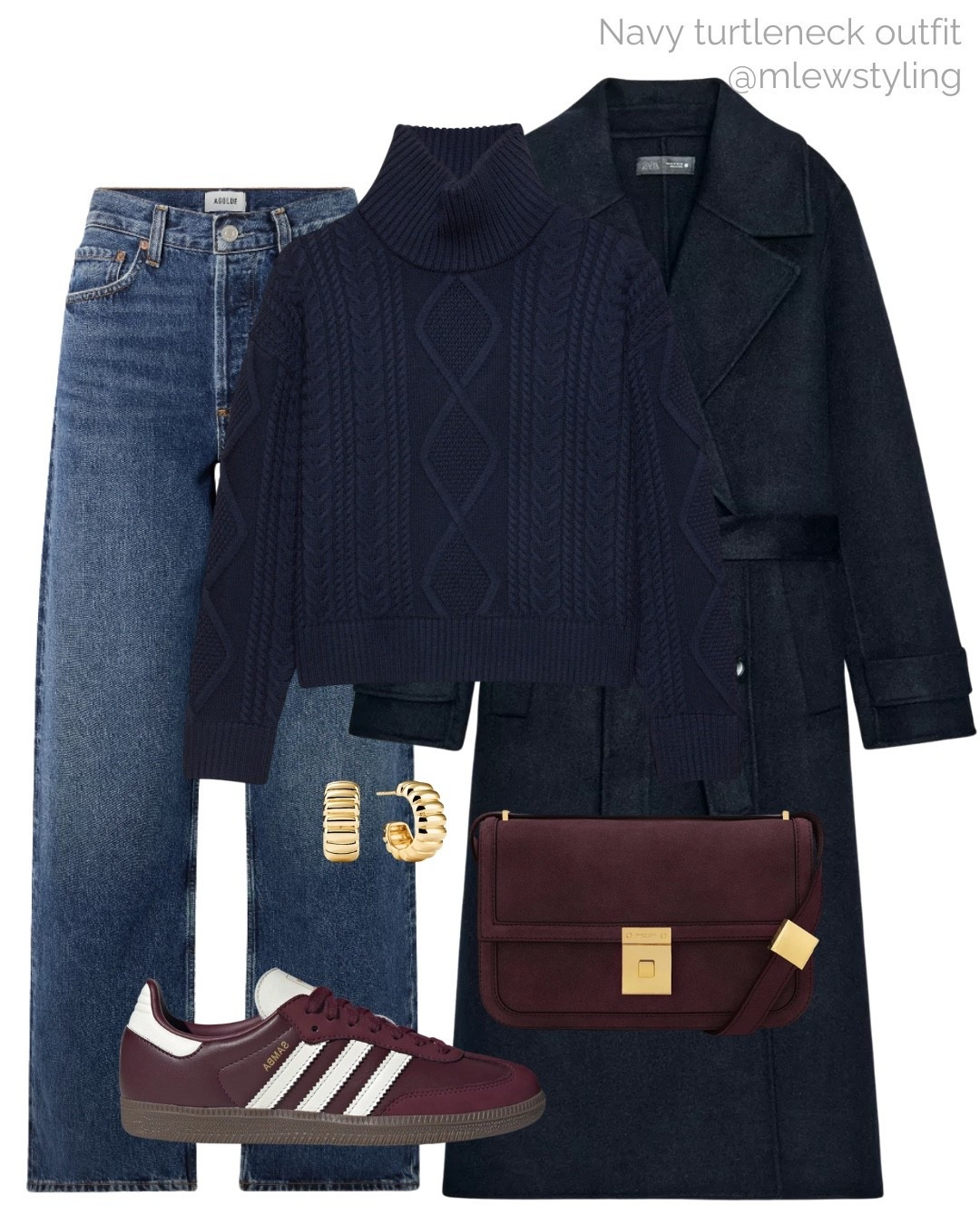Burgundy and navy 💙

Tags: fall outfit, winter fashion, navy blue wool coat, new-in Zara, aritzia sweater, navy blue turtleneck, DeMellier burgundy suede bag, Mejuri gold hoop earrings, agolde jeans, burgundy adidas samba sneakers 

#LTKootd #LTKSeasonal #LTKWorkwear