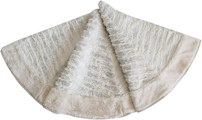 Fennco Styles Holiday Brushed Foil Print Faux Fur Christmas Tree Skirt 52 Round - Silver Metallic... | Amazon (US)