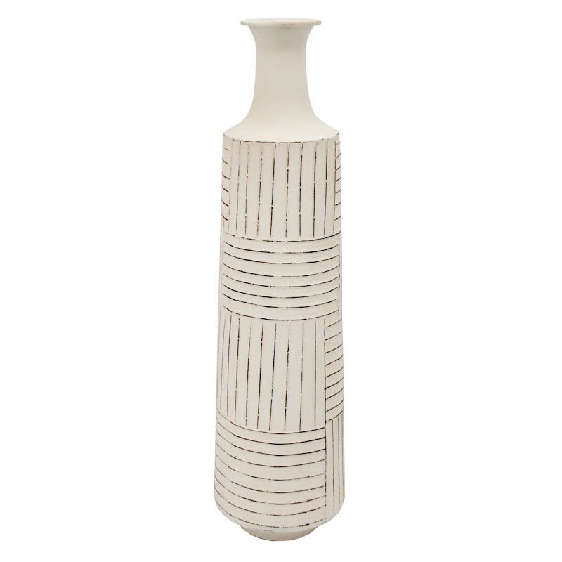 Distressed White Metal Vase, 25" | At Home