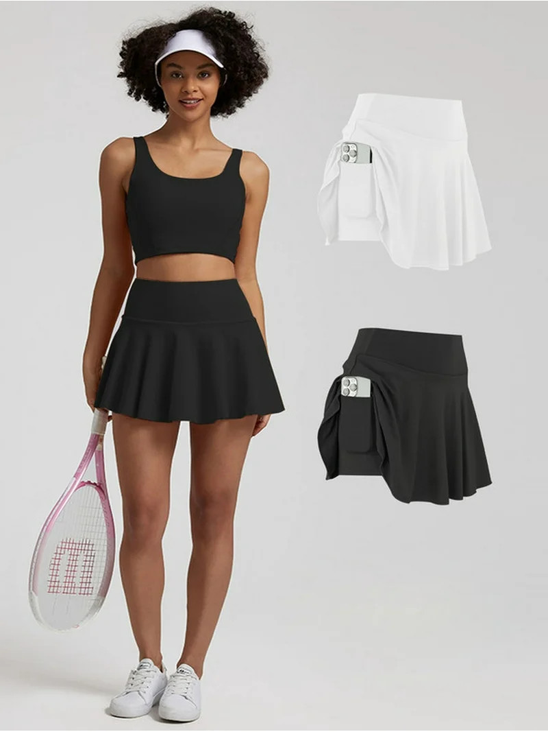 2 pack Womens Tennis Skirt Pleated Athletic Skirts with Pockets Shorts High Waisted Golf Skort fo... | Walmart (US)