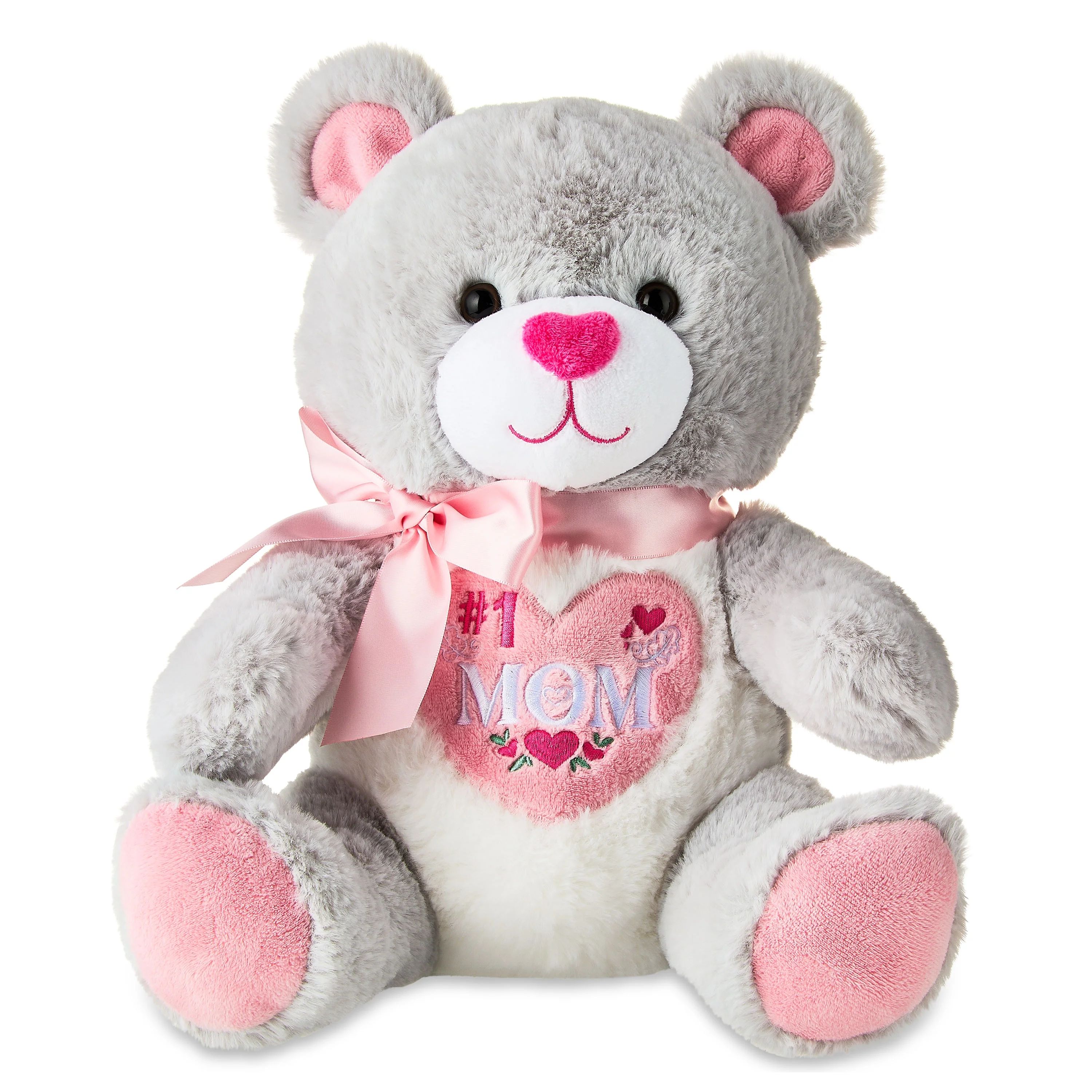 Way to Celebrate Mother’s Day 12 inch Plush Gray Embroidered Bear, #1 Mom | Walmart (US)