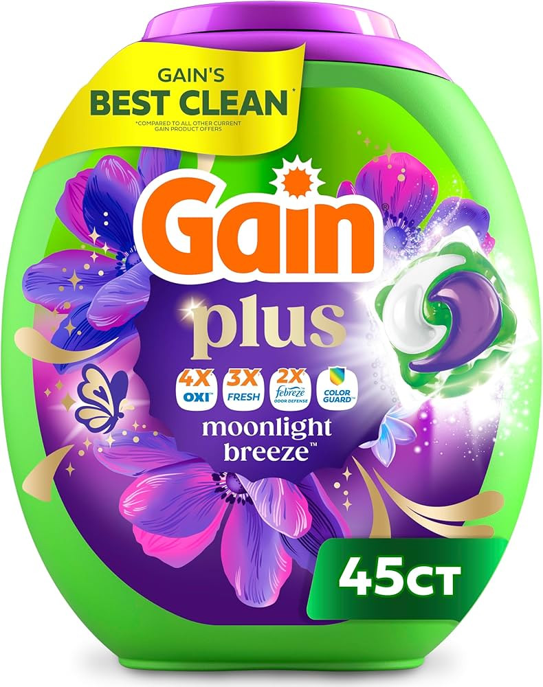 Gain Plus Flings Liquid Laundry Detergent Pods, Gain's Best Clean, All-In-One Pacs, Moonlight Bre... | Amazon (US)