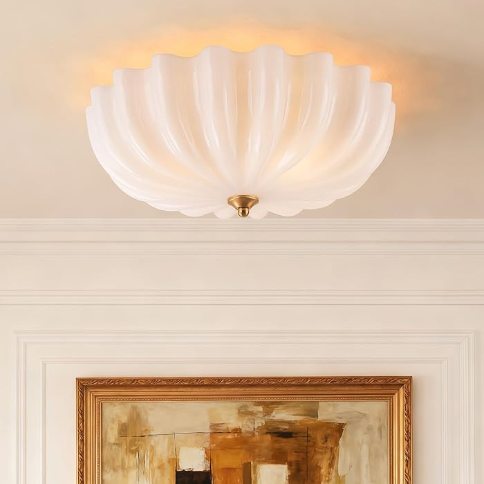 Gold Flush Mount Ceiling Light, 3-Light Hallway Light Fixtures, 15.7'' Vintage Brushed Brass Glas... | Amazon (US)