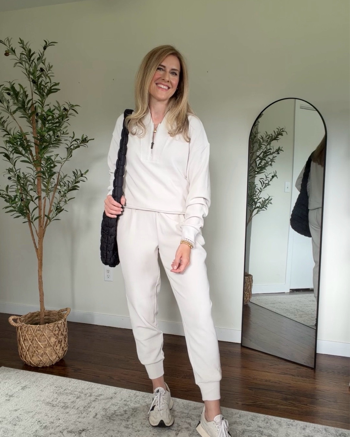 Walmart ribbed joggers and matching quarter zip pullover, I did a small in the pants and medium in the top, they fit tts. #walmartfashion

#LTKOver40