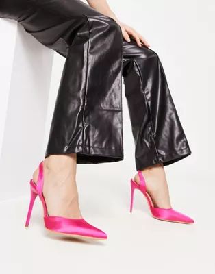 Truffle Collection pointed sling back stiletto heeled shoes in pink satin | ASOS (Global)