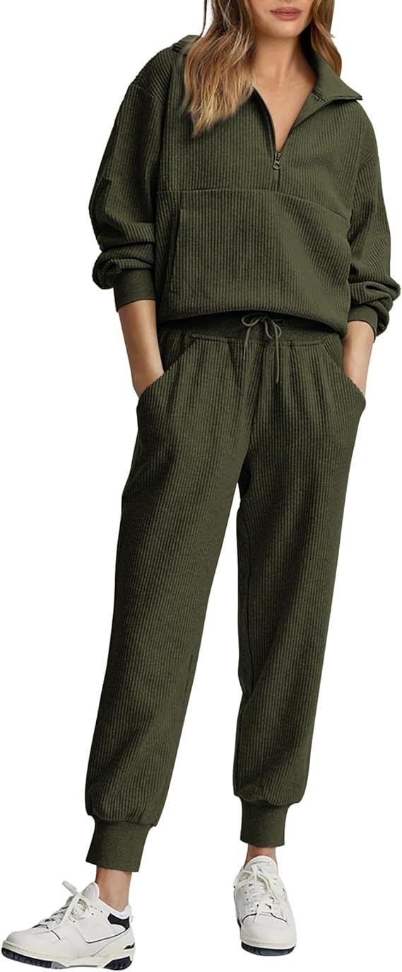 BTFBM Women's 2 Piece Tracksuit Fall Outfits 2024 Long Sleeve Half Zip Sweatshirt Sweatpants Loun... | Amazon (US)