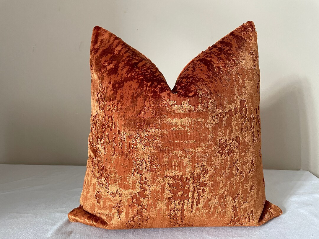 orange velvet pillow cover, orange textured pillow,burnt orange pillow, cut velvet pillow, orange... | Etsy (US)