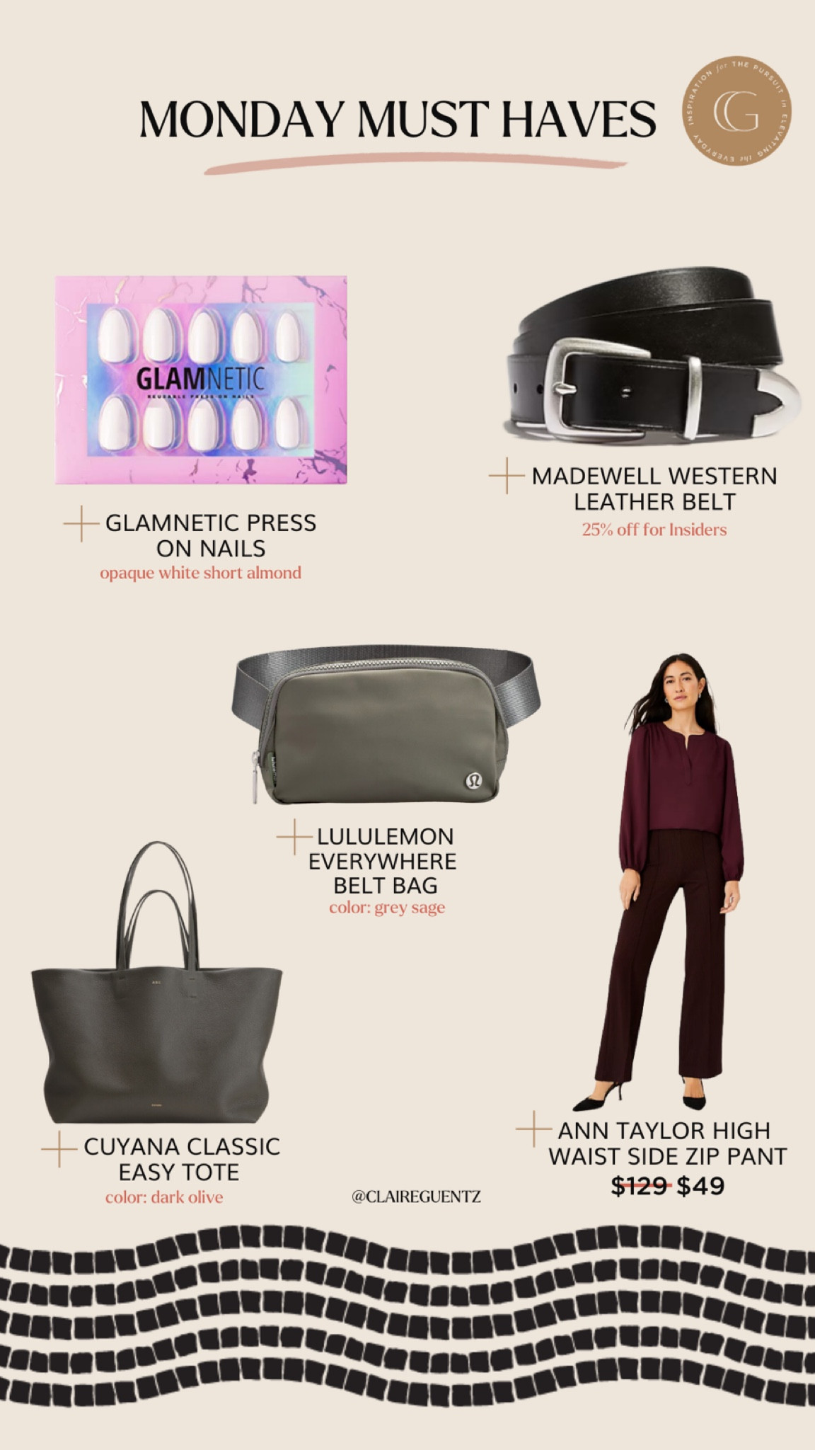 Press on nails; belt bag; leather tote bag; black belt; houndstooth trousers (Fit TTS) 

#LTKunder50 #LTKsalealert #LTKitbag