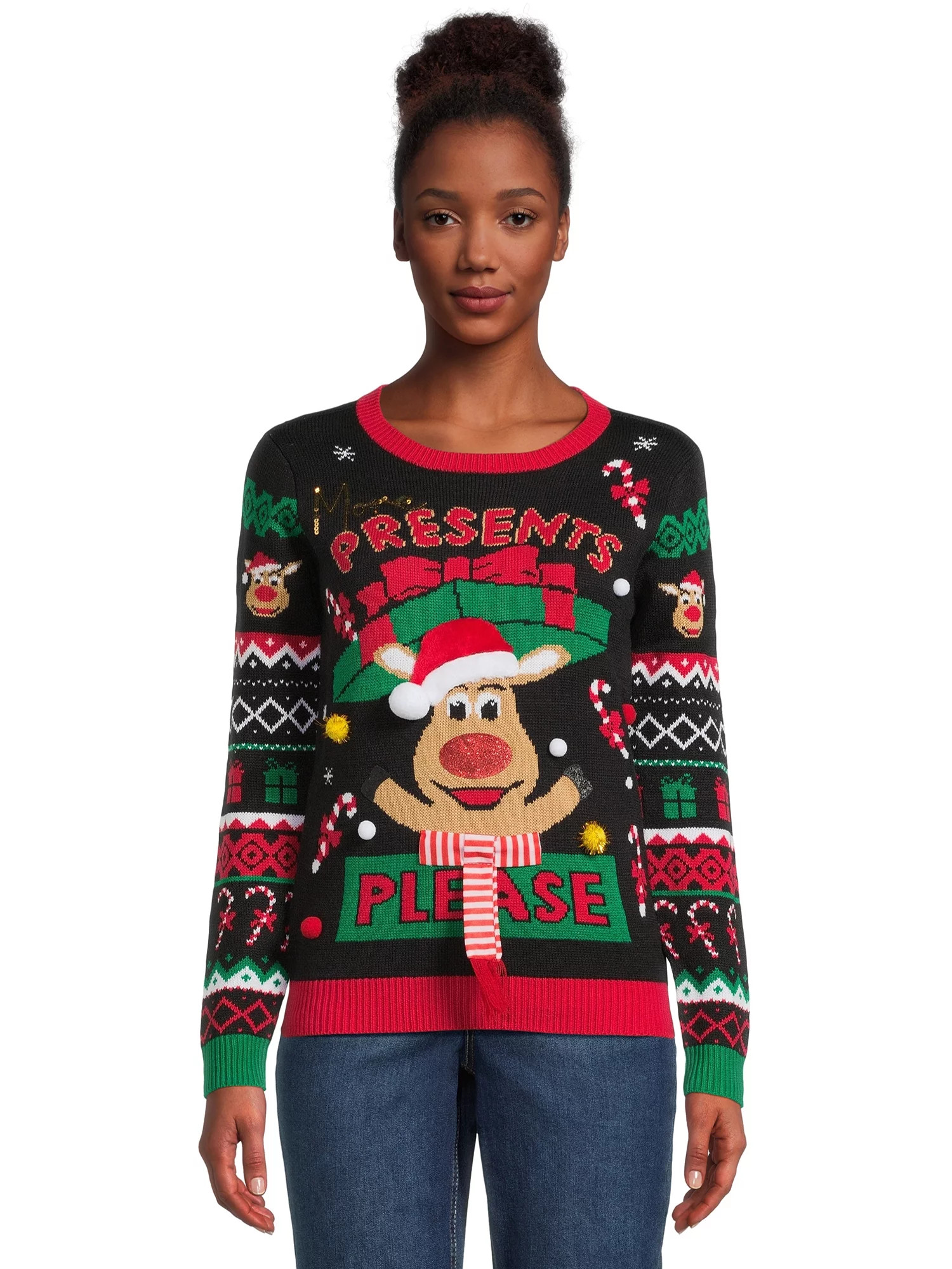 No Boundaries Juniors Christmas Sweater, Midweight, Sizes XS-XXXL - Walmart.com | Walmart (US)