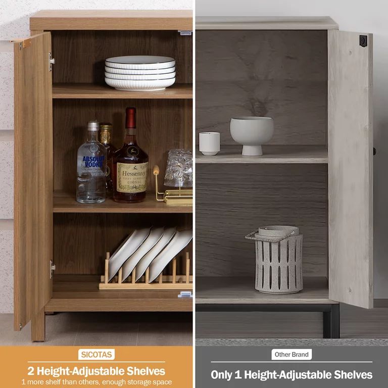 Sanspredet Sideboard Buffet Cabinet Set of 2, Rattan Cabinet with Doors Farmhouse Kitchen Storage... | Walmart (US)