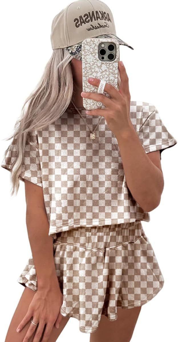 Apvirdy 2 Piece Sets Outfits for Women Crew Neck Short Sleeve Cropped Tee and Ruffle High Waist S... | Amazon (US)