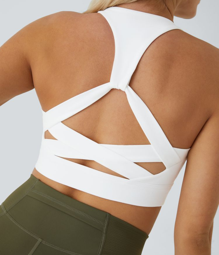 Women’s Low Support Backless Racerback Crisscross Yoga Sports Bra - Halara | HALARA