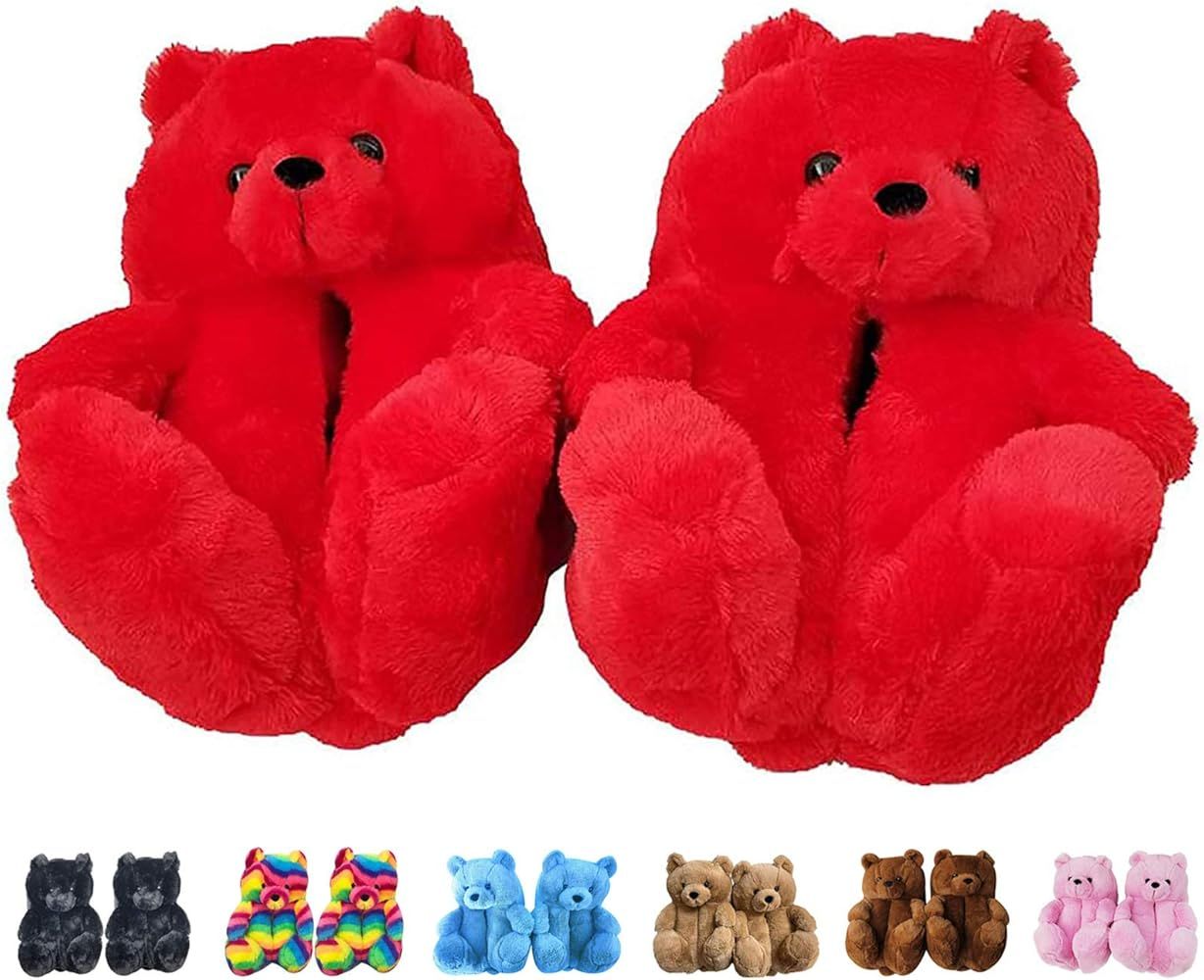 Teddy Bear Slippers, Plush Animal Slippers Winter Warm Shoes | Amazon (US)