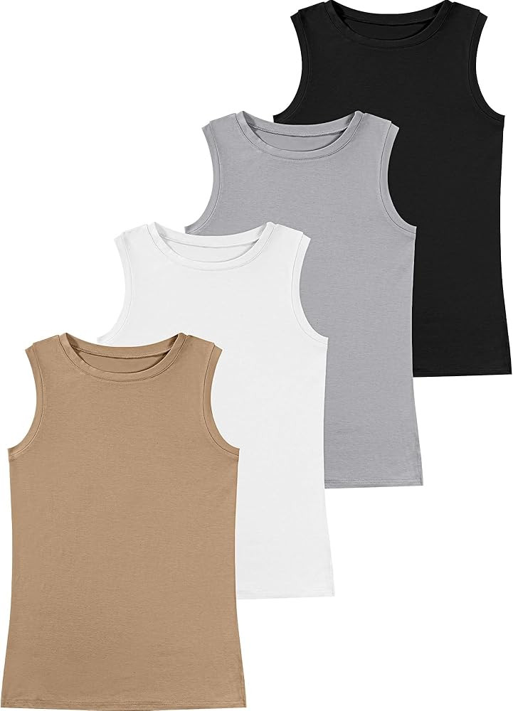 4 Pack Women's Sleeveless Tops, Casual Summer Loose Fit T Shirts Solid Color Tunic Tank Tops Ladi... | Amazon (US)