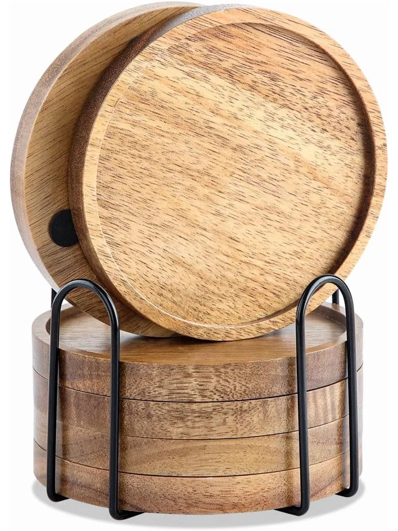 Acacia Wood Coasters for Drinks with Lip 4.33in, Round Drink Coaster with Holder for Coffee Dinin... | Walmart (US)