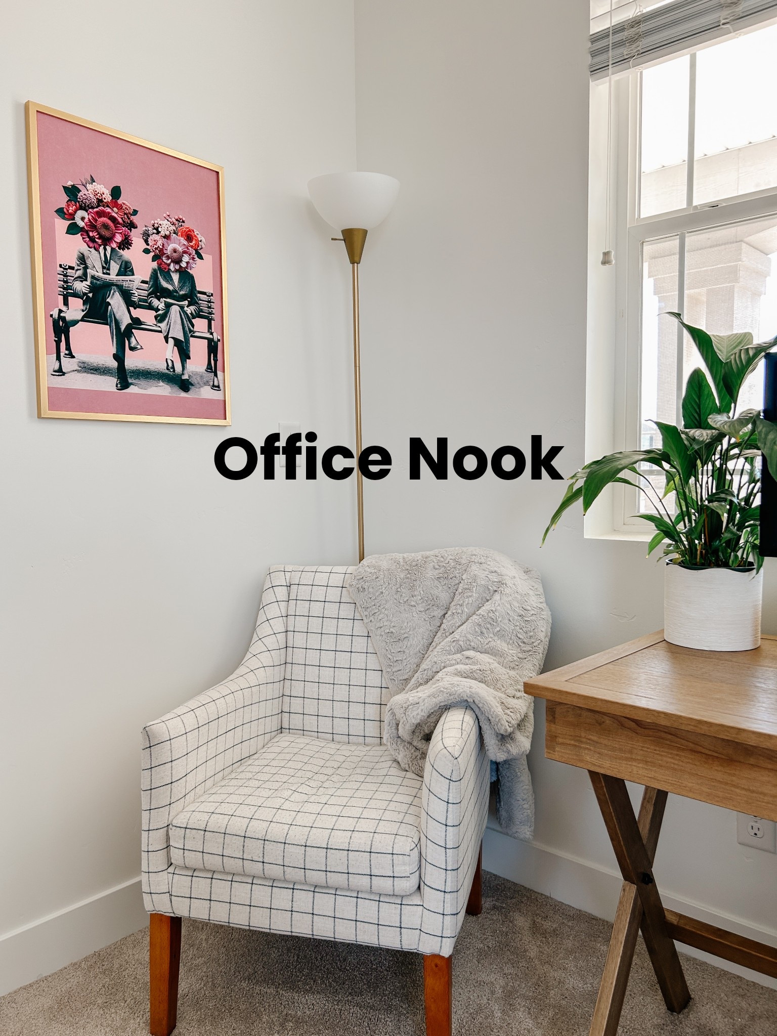 We all really LOVE our new Office Nook. A place the kids can sit and chat with us! A blanket they can curl up with! A place I can sit and chat with Craig if he’s working late! And I’m obsessed with this art I found. I feel like it stays everything I want it to say - this is an office and yes we work in here but we are also pretty darn fun 🤩 still loving this desk we decided on for Craig, a perfect little gold lamp and can’t go wrong with a grid patterned comfy chair! The perfect office nook! 
Office Art
Office Lamp
Office Desk
Office seating 

#LTKHome #LTKFamily