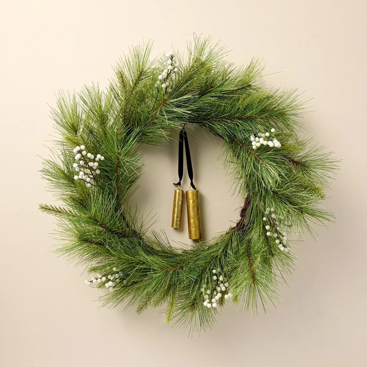 26" Faux Needle Pine & Snowberry Christmas Wreath with Bell Ornaments - Hearth & Hand™ with Mag... | Target
