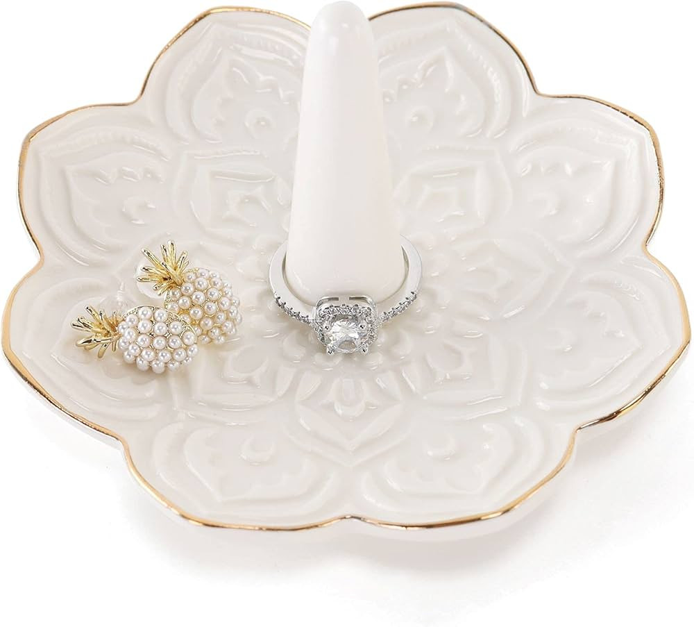 RUIMIC Ceramic White Mandala Jewelry Holder Decorative Ring Holder/Trinket Tray Valentine's Day E... | Amazon (US)
