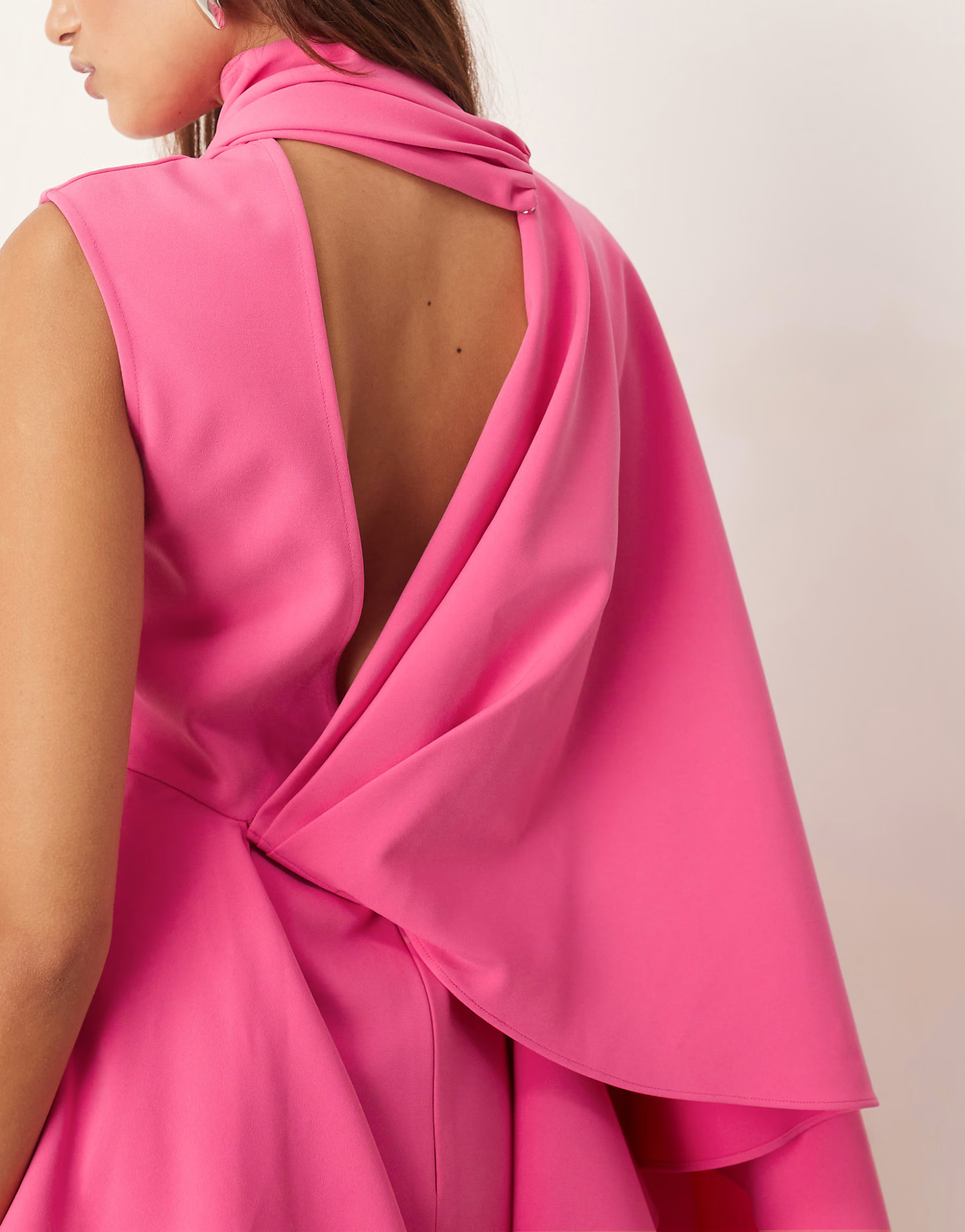 ARRANGE premium heavy crepe asymmetric sleeve drape panel midi dress in pink | ASOS (Global)