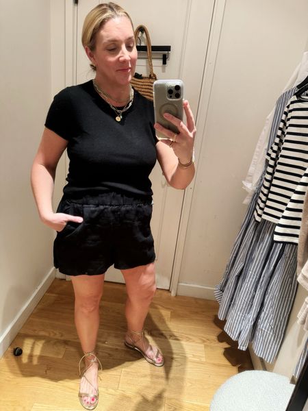 J. Crew Summer: black linen blend pull on shorts paired with a black cashmere tee. If you haven’t tried a cashmere tee- you must! So soft. Allison bought these shorts in every color! Too and bottoms tts. Allison in a medium 👏🏻

Also linking our favorite Amazon wrap sandals 🤩



Black linen shorts
Black tee
Summer outfit

#LTKStyleTip #LTKSeasonal #LTKOver40