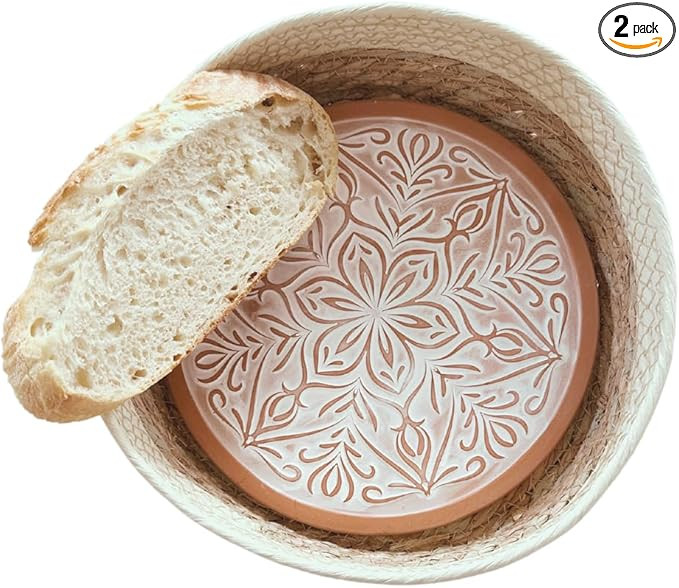 Bread Basket with Bread Warmer Stone | Sturdy Wicker with Nature Inspired Design Hand Painted ter... | Amazon (US)