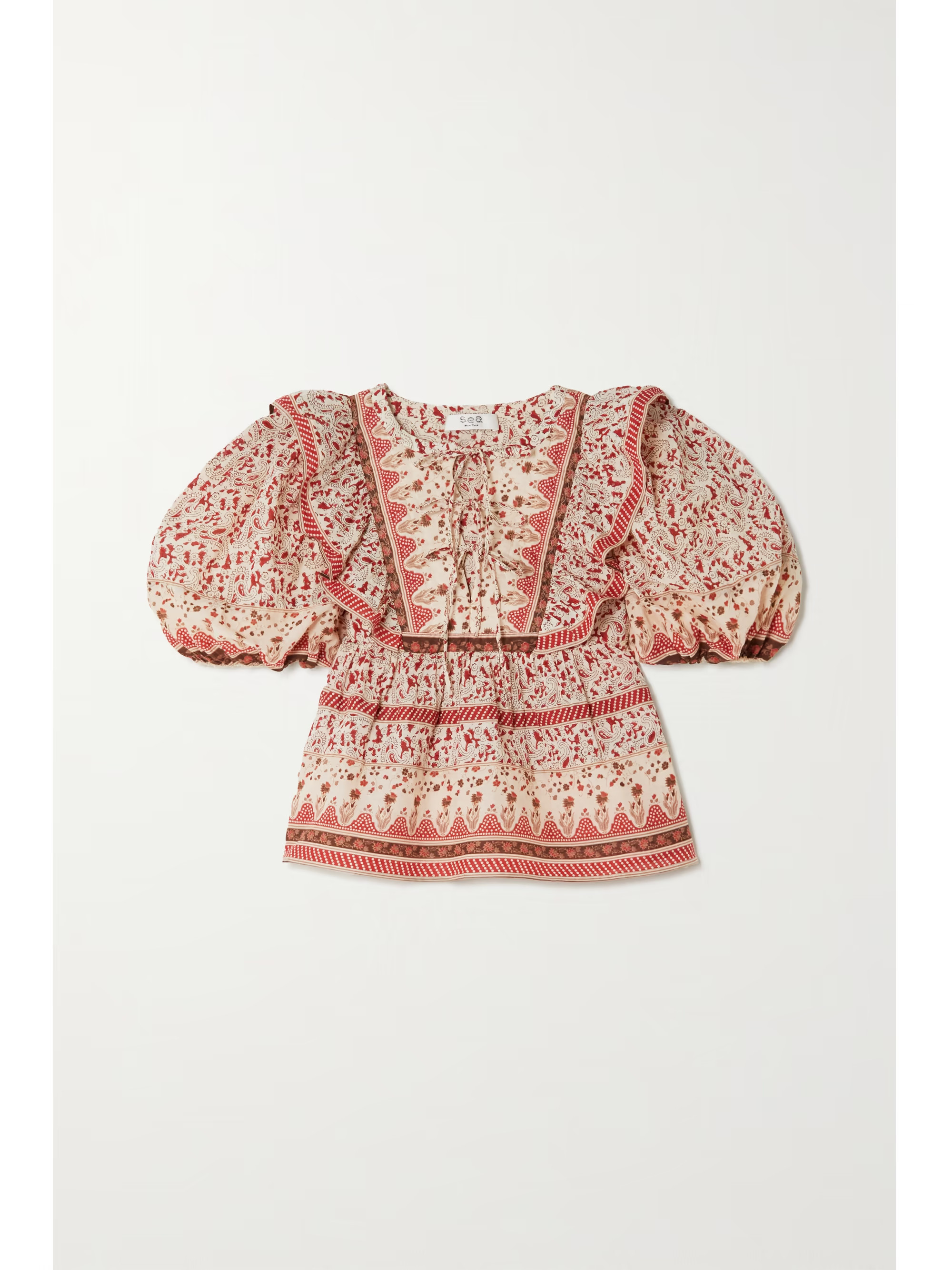 Ivette ruffled lace-up paisley-print cotton-voile blouse | NET-A-PORTER (US)
