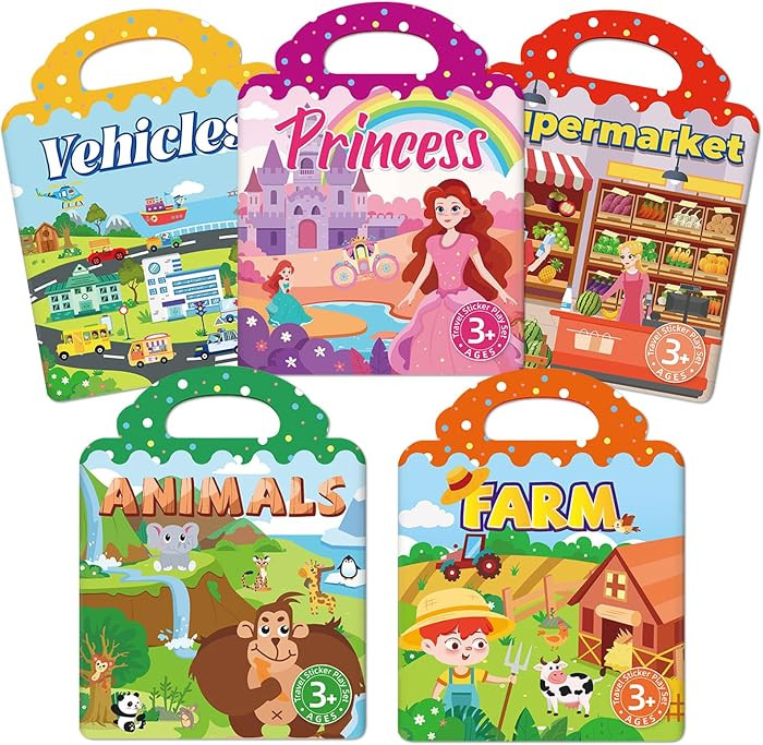 Sticker Books for Toddlers 2-4 Years, 5 Sets Reusable Sticker Books for Toddlers 1-3, Jelly Toddl... | Amazon (US)