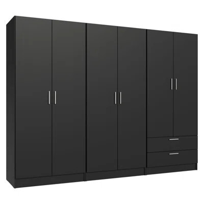 6 Doors 2 Drawers Wardrobe Set Armoire Closet Bedroom Storage Cabinet with Shelves and Hanging Space 94"L Wooden Clothing Organizer Unit | Wayfair North America