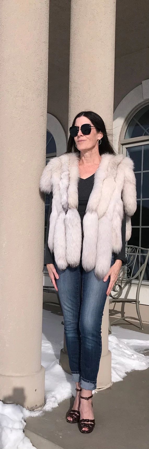 Vintage Ivory White Fox Fur Tail Stole Vest Jacket | Etsy (US)