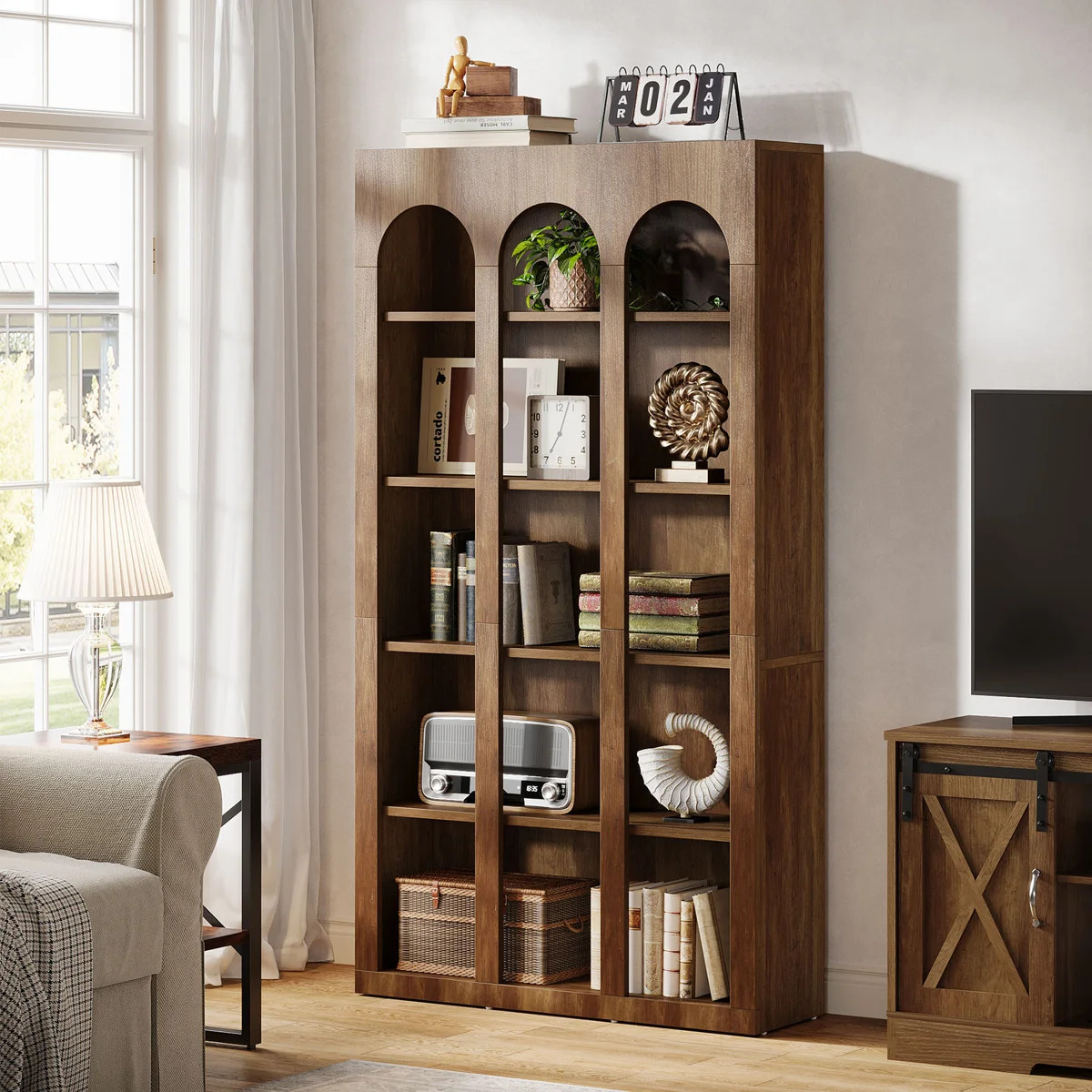 5-Tier 39.37" W X 70.87" H Modern Brown Wood Farmhouse Home Office Tall Bookshelf Bookcase Open L... | Wayfair North America