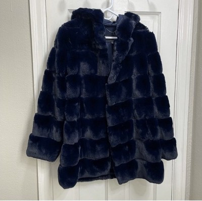 Women’s Size Large BCBG MAXAZRIA Felicia Faux Fur Coat Navy Blue - NEW - $398 | eBay US