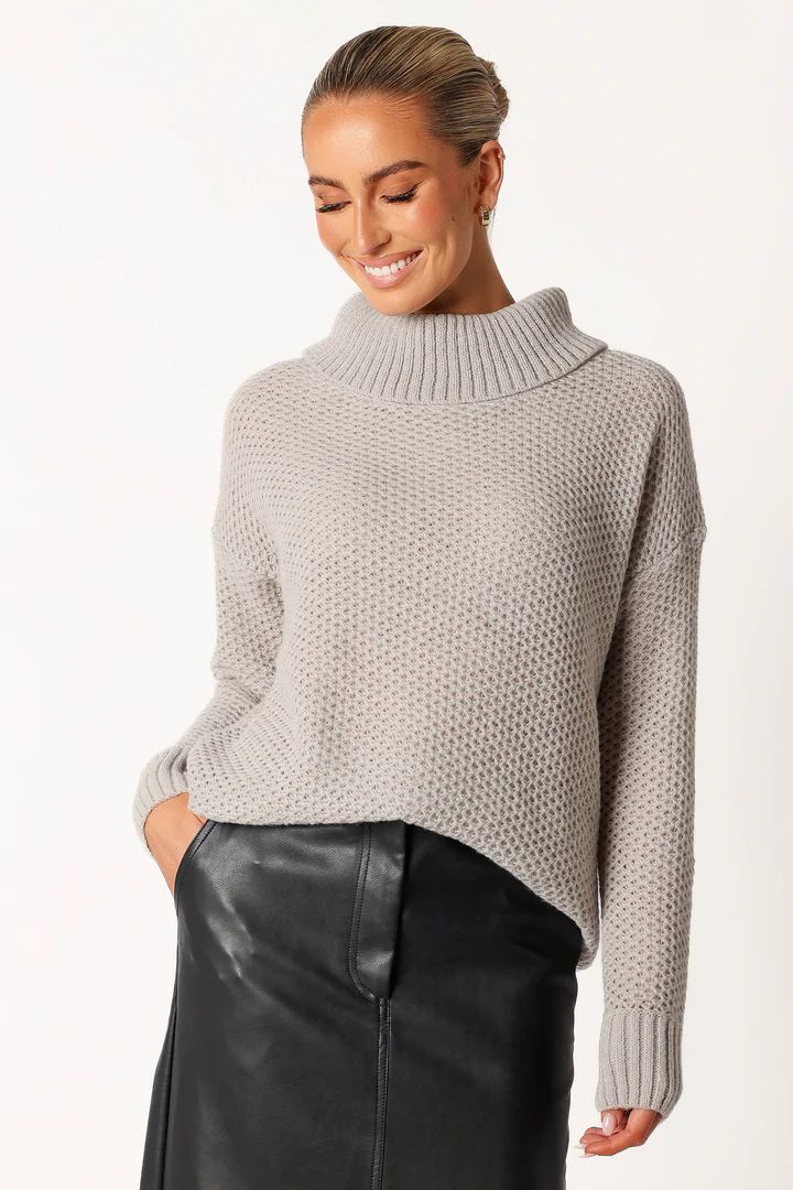 Rayne Turtleneck Knit Sweater - Light Grey | Petal & Pup (US)
