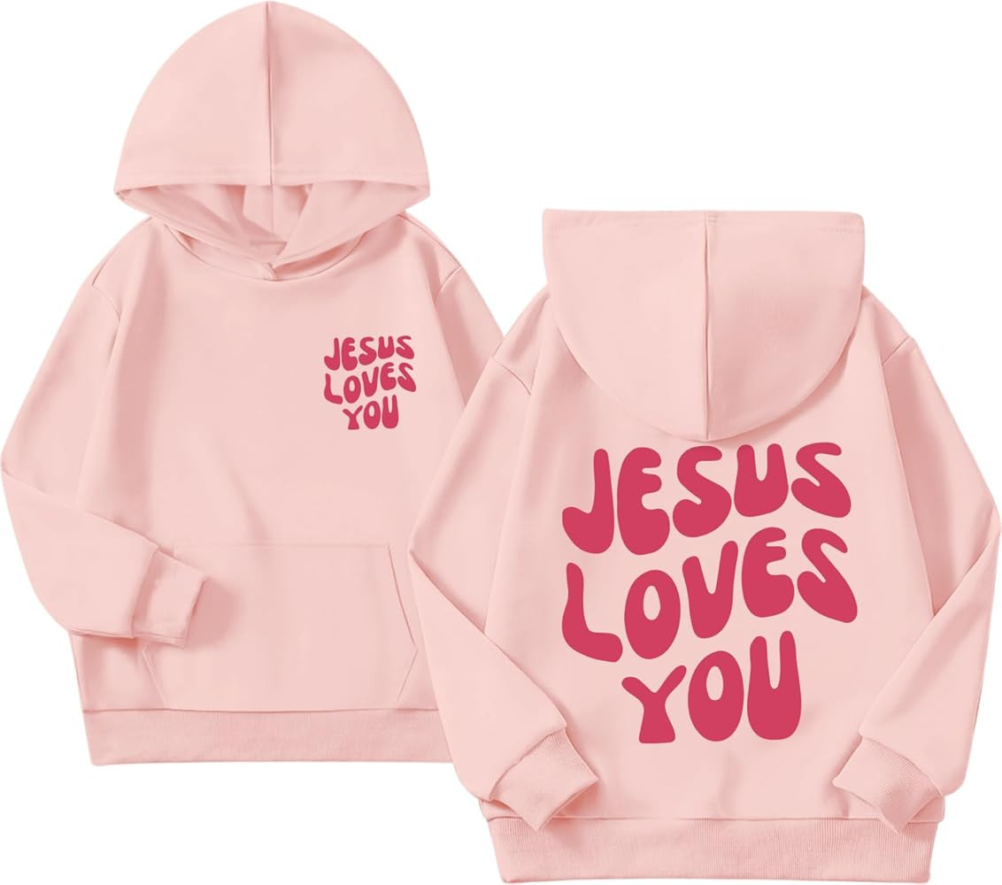 Christian Jesus Loves You Hoodie For Teen Girls Cute Graphic Hoodies Kids Bible Verse Faith Sweat... | Amazon (US)