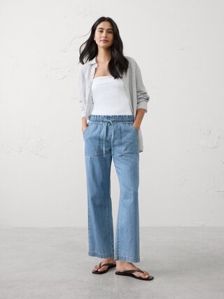 Straight-Leg Mid-Rise Relaxed Summerweight Pull-On Jean | Banana Republic Factory