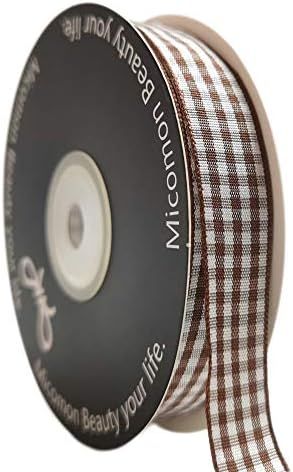 Micomon Brown and White Gingham Ribbon Brown Gingham Ribbon 25 Yards Each Roll 100% Polyester (5/8", | Amazon (US)