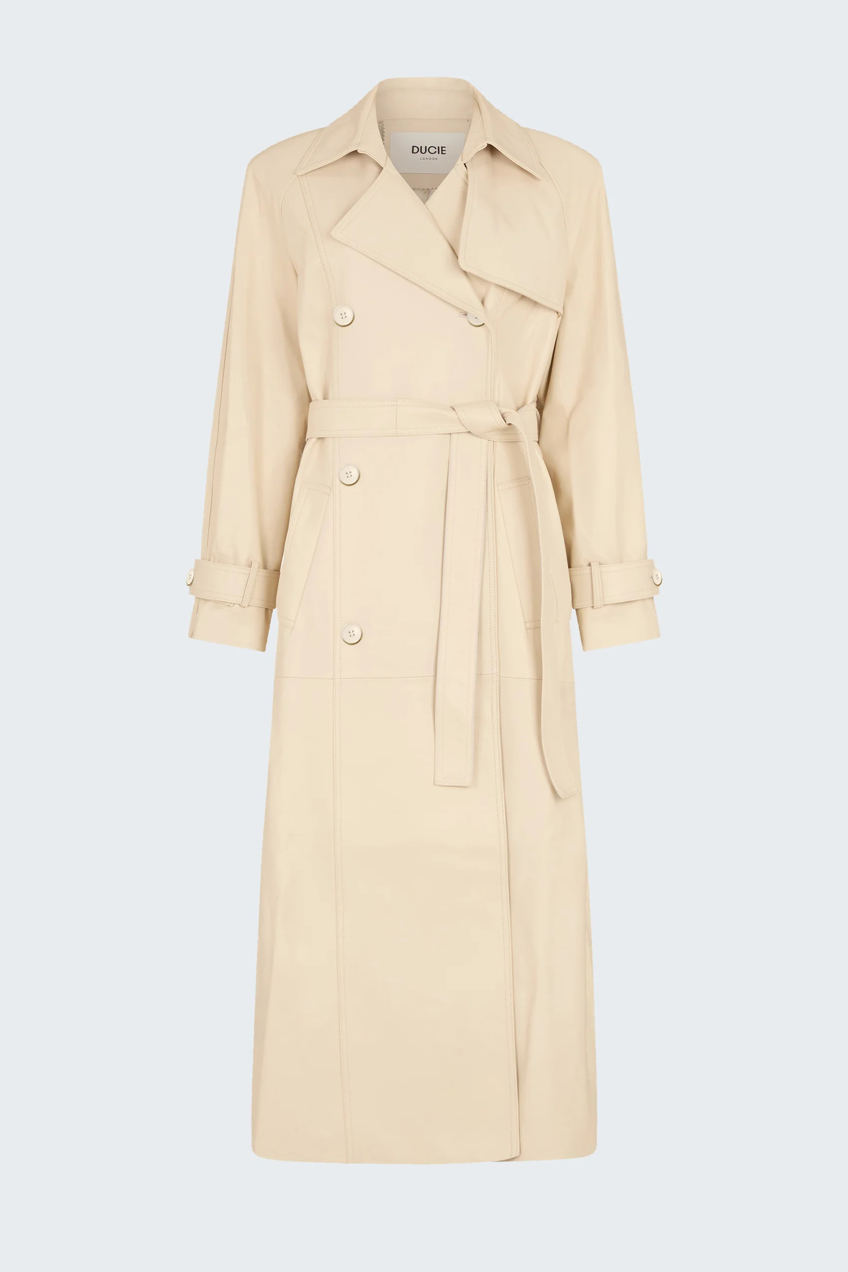 Corrin Leather Trench Coat | DUCIE