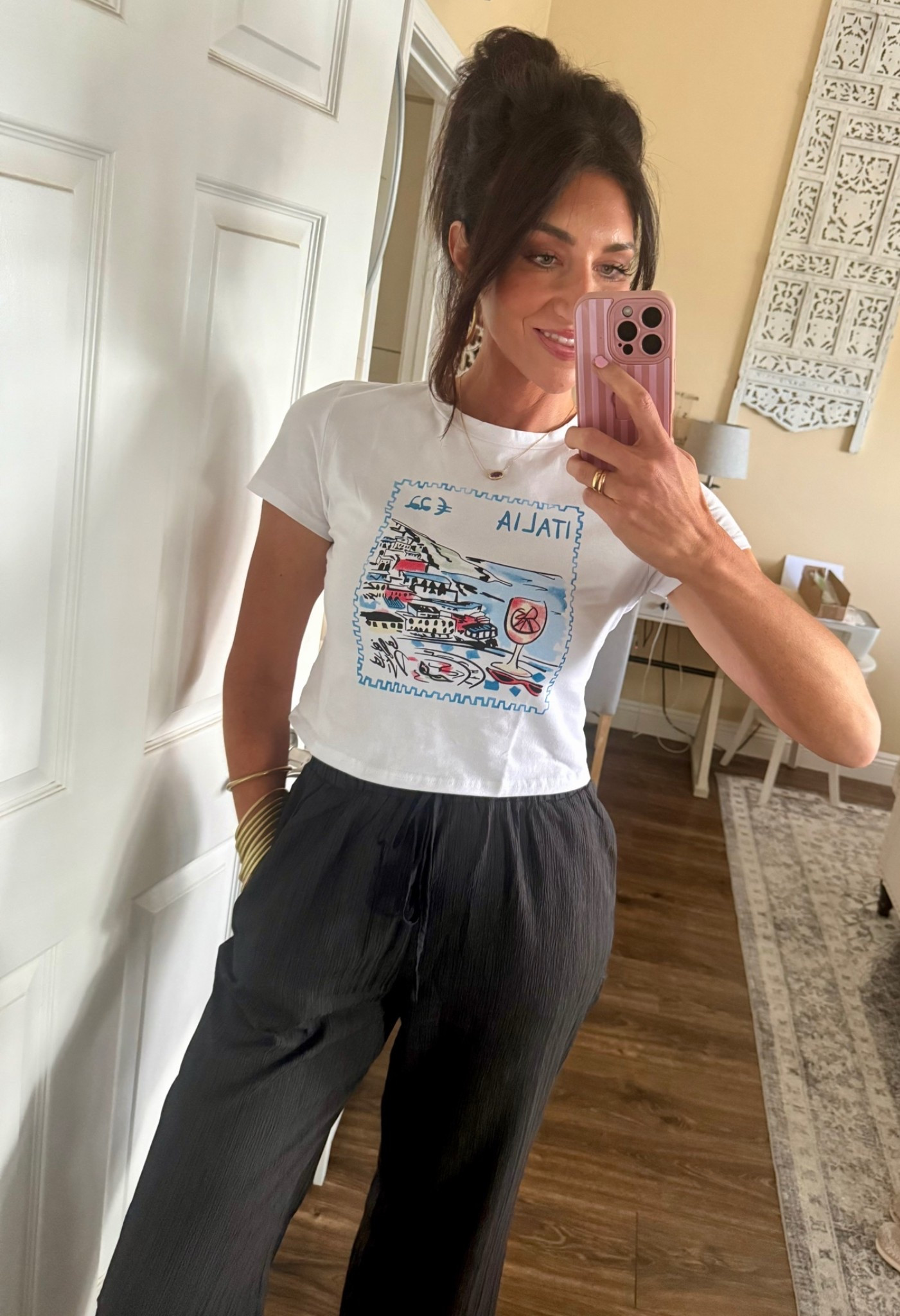 Wearing a medium in the baby tee and the pants. Tee runs a little small you may want to size up. Pants are comfy and fit TTS!

#LTKootd #LTKSaleAlert