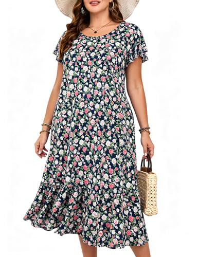 MONNURO Womens Casual Maxi Dress Summer Short Sleeve Ruffle Flowy Beach Dress with Pockets | Amazon (US)