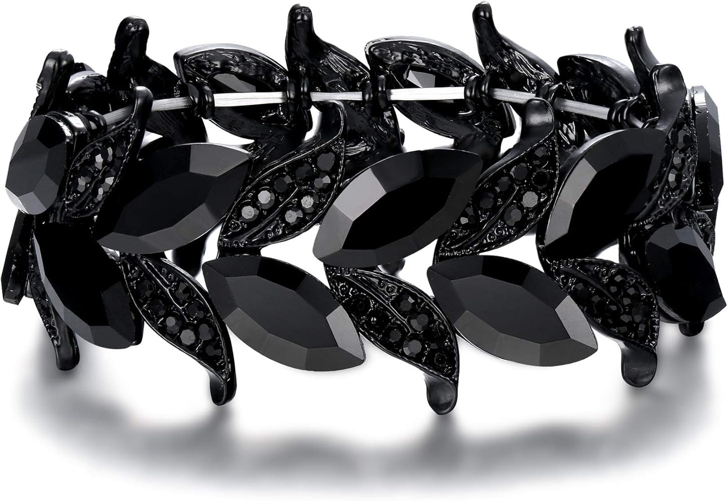 BriLove Women's Wedding Bridal Crystal Marquise-Shape Leaf Stretch Bangle Bracelet | Amazon (US)