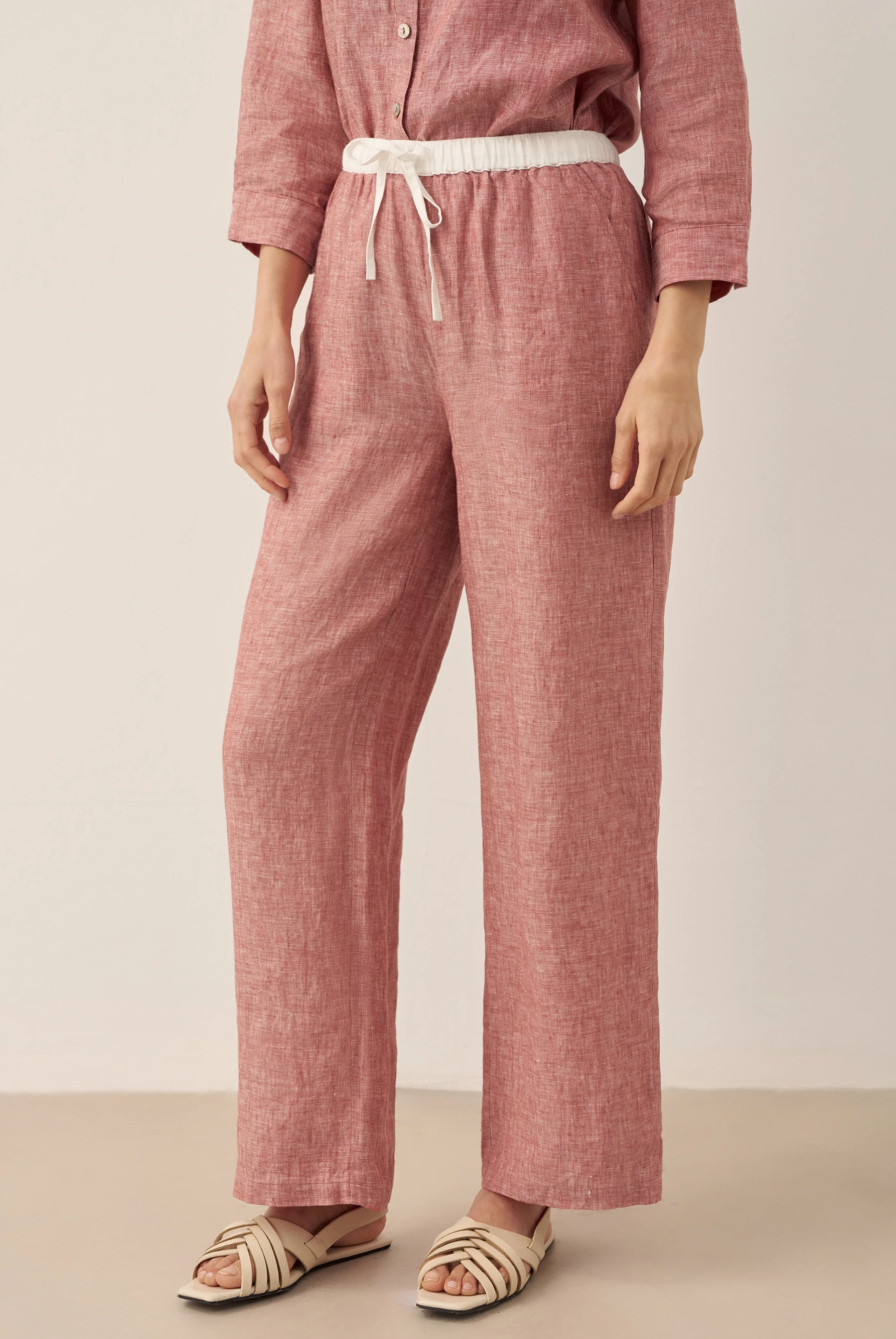 100% Linen Buttoned Closure Color-Blocked Shirt JANICE | LINTICO