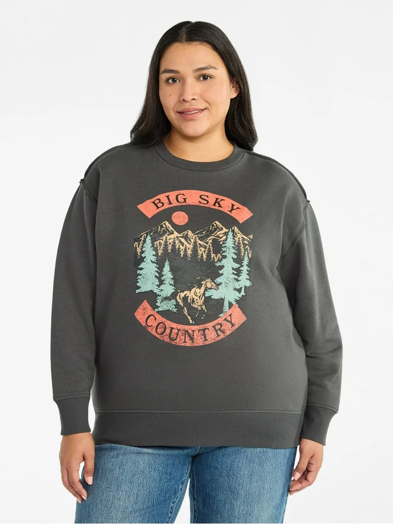 Terra & Sky Women's Plus Graphic Sweatshirt, Big Sky Midwest, Sizes 0X-5X | Walmart (US)