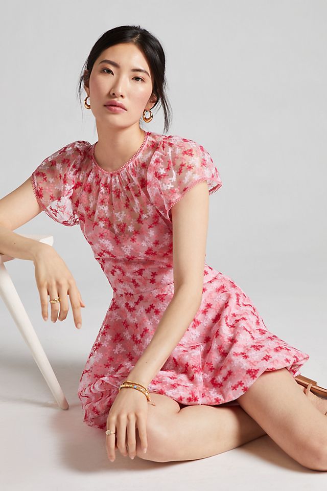 ML Monique Lhuillier Floral Tulle Mini Dress | Anthropologie (US)