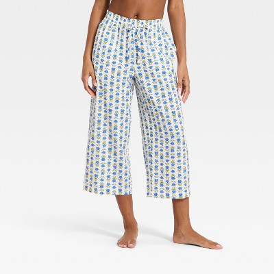 Women's Seersucker Wide Leg Cropped Pajama Pants - Auden™ Blue Floral S | Target