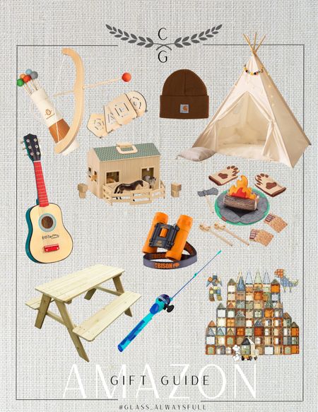 Amazon gift guide for kids, kids gift guide, kids Christmas gifts, wooden toys, kids picnic table, kids fishing pole, kids guitar, kids bow and arrow, play campfire, kids carhartt beanie, tender leaf toys, toddler toys, play tent, magnatiles, aesthetic toys. Callie Glass @glass_alwaysfull

#LTKHoliday #LTKkids #LTKGiftGuide