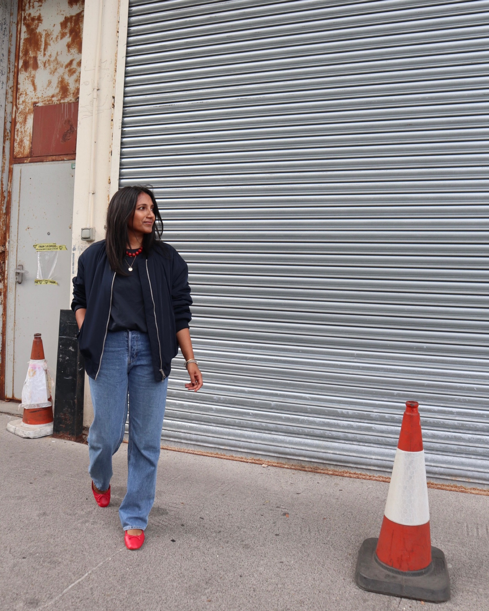 Pop of colour, navy outfit, layered outfit, transitional outfit, black t-shirt, essential tee, padded jacket, bomber jacket, navy jacket, blue jeans, straight leg jeans, red necklace, bead necklace, red shoes, ballerinas, Whistles, M&S, Boden, Sezane, Phase Eight

#LTKeurope #LTKSeasonal #LTKstyletip