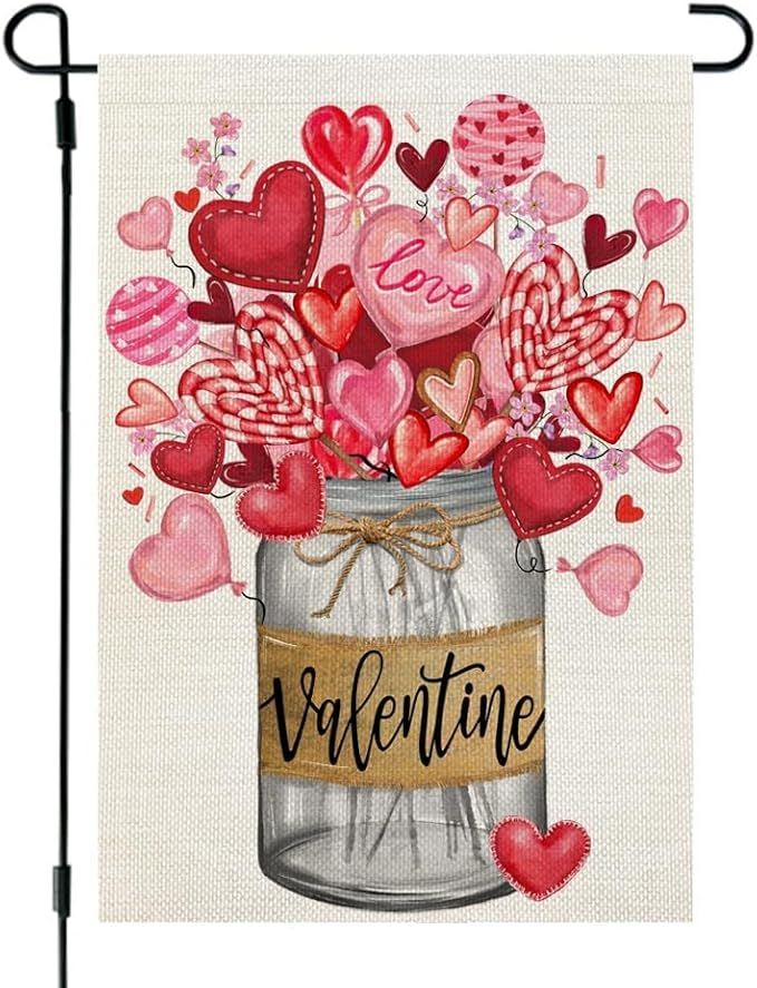 CROWNED BEAUTY Valentines Day Mason Jar Garden Flag 12x18 Inch Double Sided for Outside Small Bur... | Amazon (US)