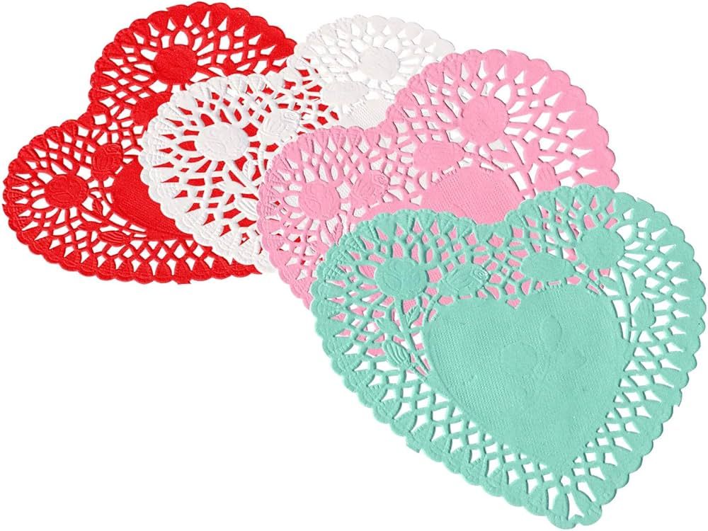 Heart Doilies Large 10 Inches - Pack of 100, 25 Each in Red, Pink, White, and Blue - Perfect for ... | Amazon (US)