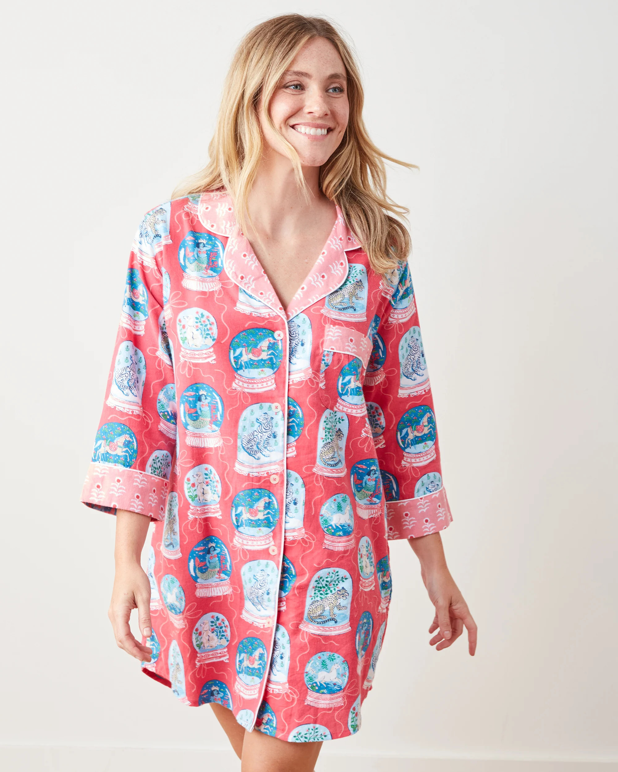 Snow Globe Magic - Flannel Sleep Shirt - Red Ribbon | Printfresh